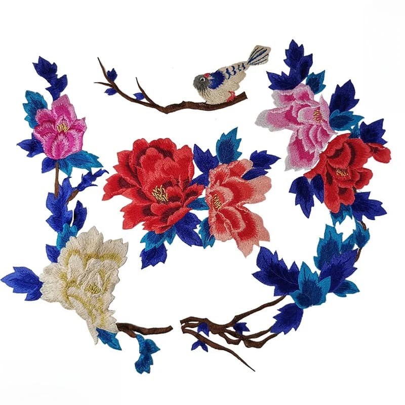 Set Decorativo di Fiori Peonia Ricamati a Mano di Grandi Dimensioni per Abiti, Patch in Tessuto, Accessori per Cucito Fai-da-Te