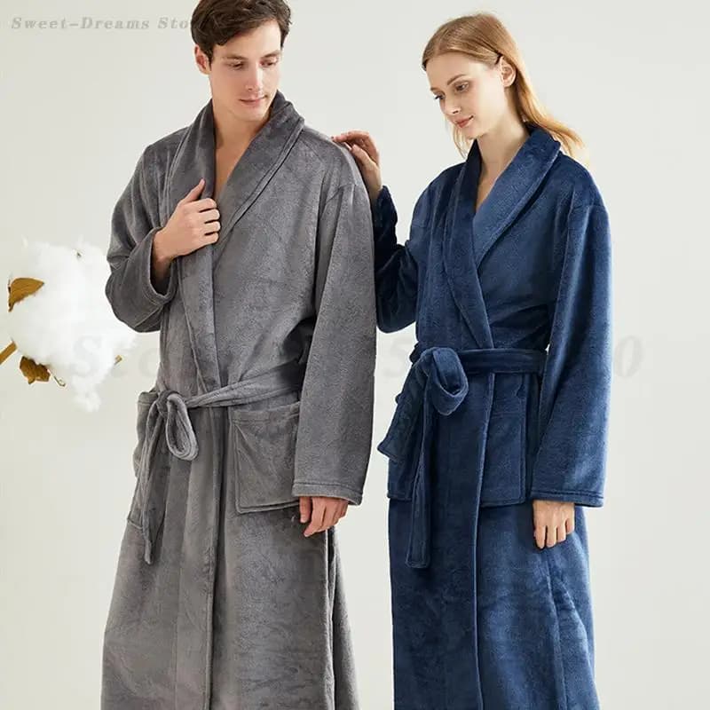 Amanti Indumenti da notte Abito di flanella Addensare Accappatoio lungo Kimono Abito Autunno Inverno Coral Fleece Yukata Camicia da notte Abbigliamento da casa Pigiama
