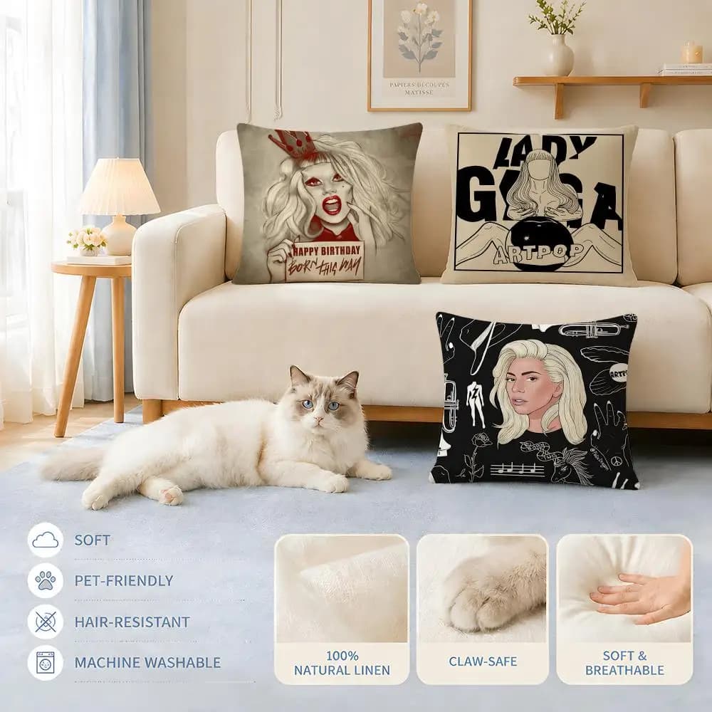 Cushions Covers Sofa Cat and dog friendly Celebrity L-Lady GagaS Cushion Cover Decorative Pillowcase Chairs 45x45 40x40