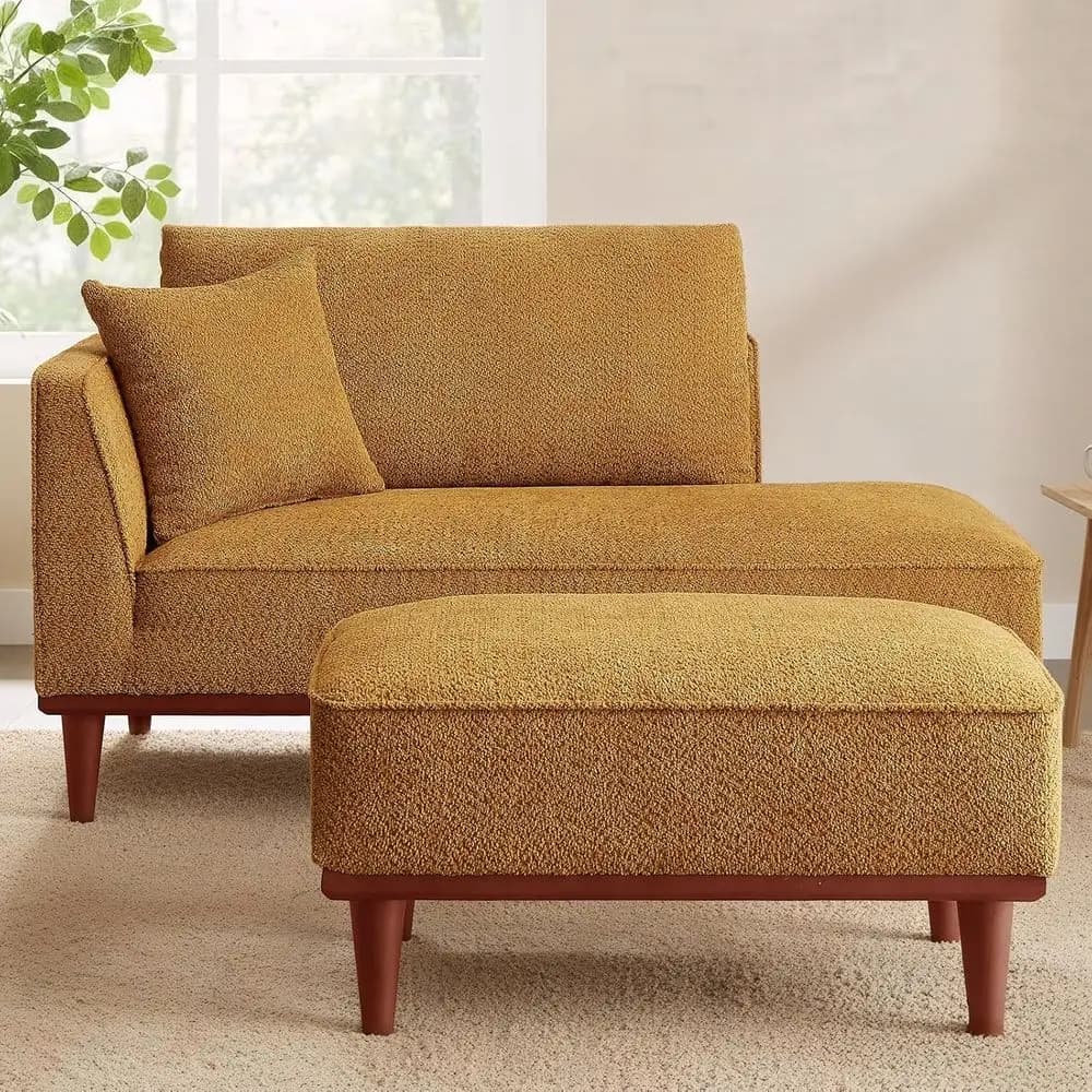 Chaise longue imbottita con poggiapiedi, braccioli e cuscino lombare per piccoli spazi - Ideale per camera da letto, soggiorno e