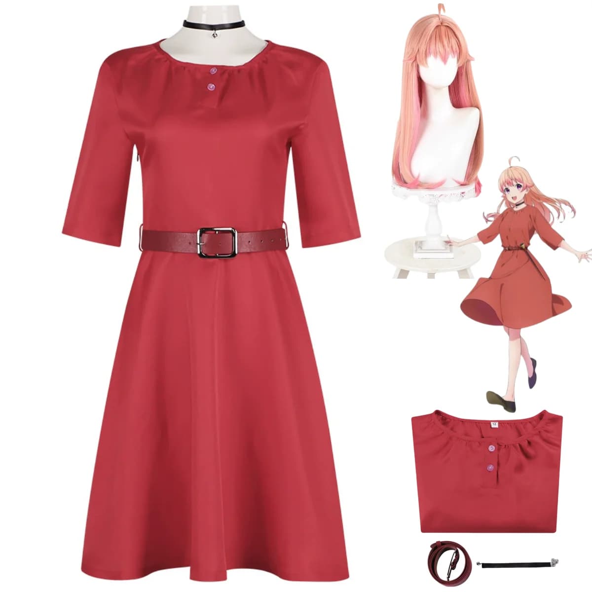 Anime Strega Orologio Wakatsuki Nico Costume Cosplay Quotidiano Abito Rosso Uniforme Set Completo Parrucca Donna Adulta Sexy Kawaii Vestito Per Il Tempo Libero