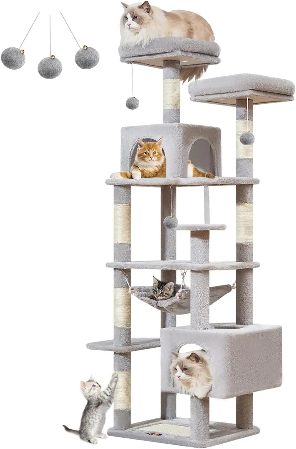 Albero per Gatti, Torre per Gatti da Interno da 68 Pollici, Cuccia Multilivello in Peluche con 6 Tiragraffi, 2 Posti Relax, 2