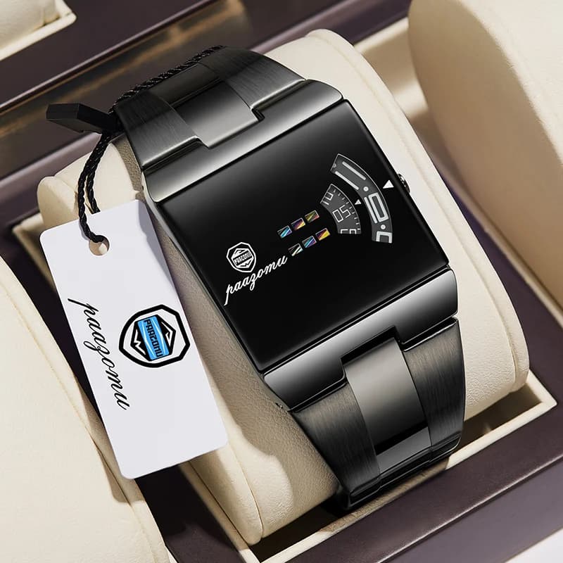 PAAZOMU Top Rectangle Original Men Watch Waterproof Fashion Man Wristwatch Stainless Steel Quartz Sport Men's Watches+Box Reloj