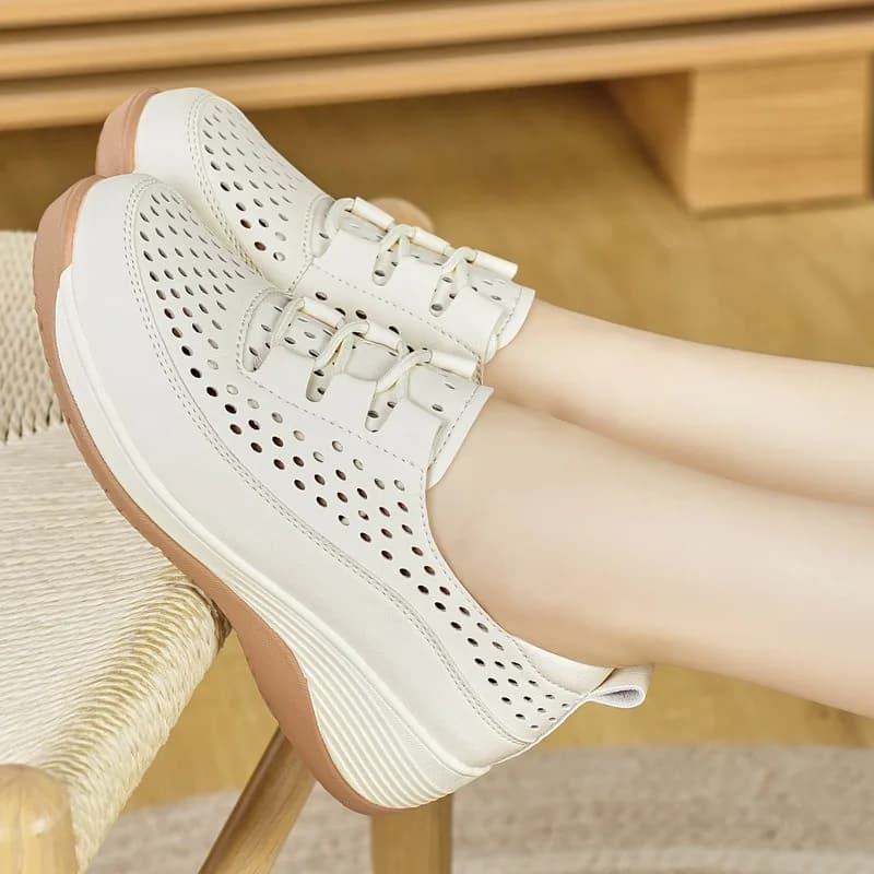 2025 Trainers Spring/Summer Women's Shoes Fashion Platform Wedge Heel Casual Shoes Breathable Synthetic Leather White Sneakers