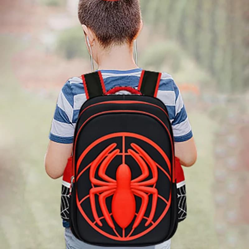 Zaino per bambini alla moda Zaino per bambini per ragazzi Zaino con motivo ragno rosso e nero con astuccio Set Borsa per boutique per ragazza per bambini