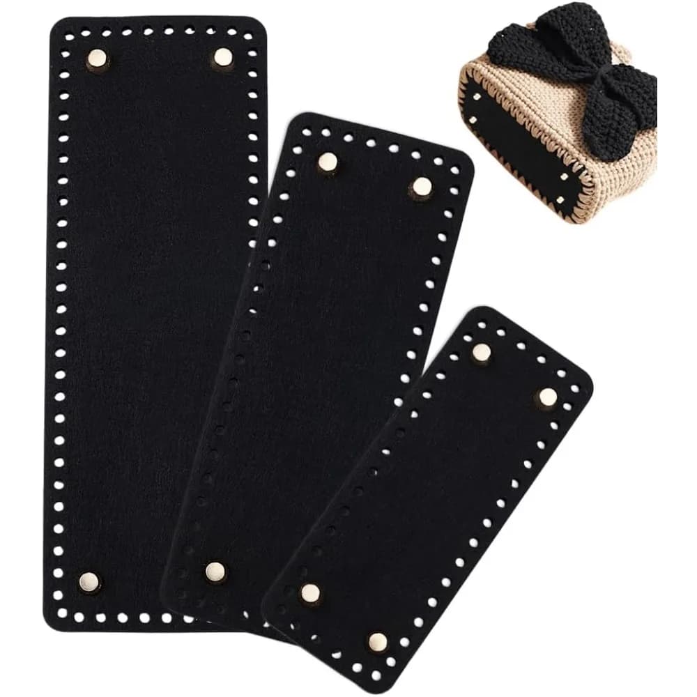 Black Felt Bag Base Shaper Rectangle Crochet Bag Bottom 3 Sizes Felt Insert Purse Bottom Knitting Crochet Bags Shaper with Holes