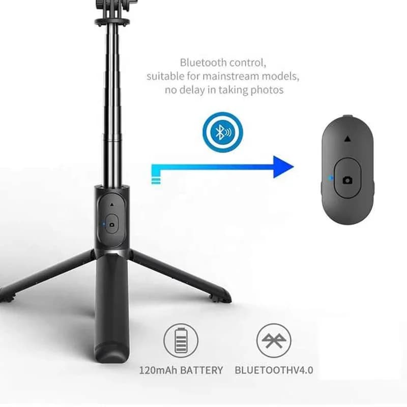 Q02 Selfie Stick Estensibile con Bluetooth Wireless, Mini Treppiede Pieghevole per iPhone Samsung Xiaomi Huawei, Supporto per Smartphone