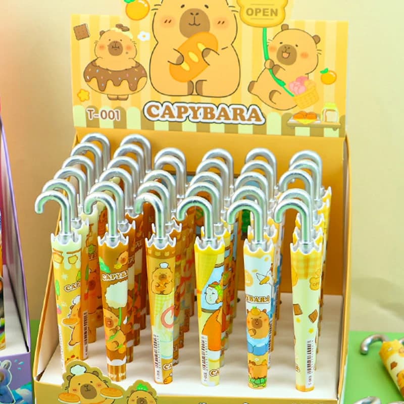 6Pcs/Set Capybara Village Chef Baru Daisy Forest Moca Sweet Choco Cloudy Sky Sunny Roku Umbrella Pen Kawaii School Stationery