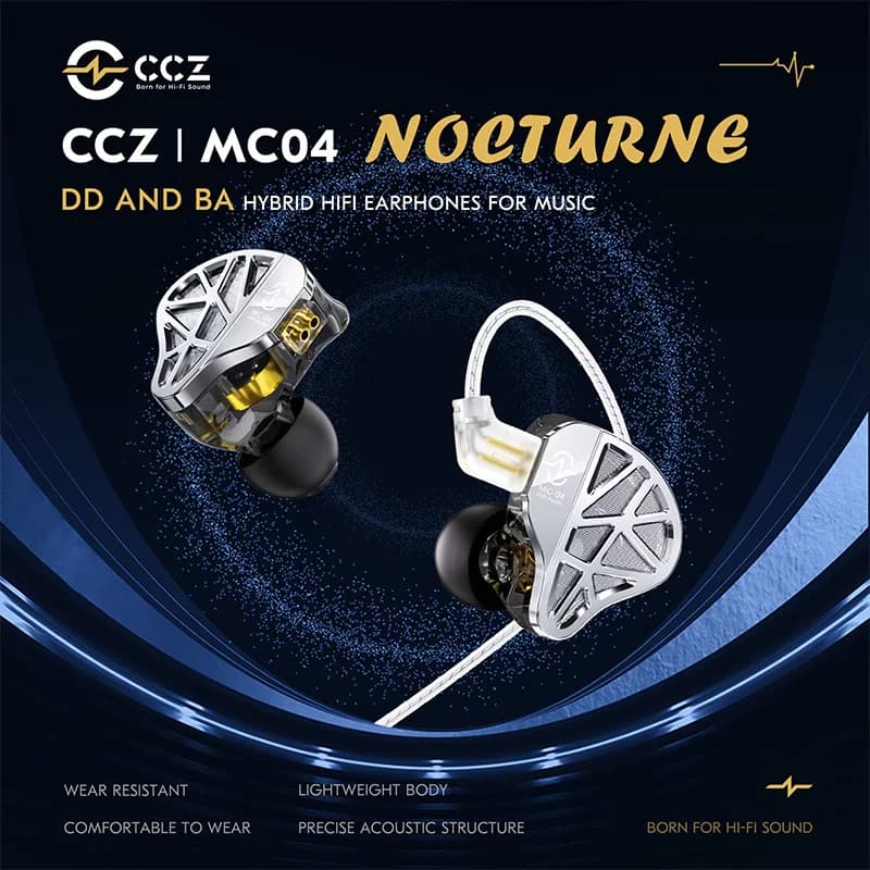 Auricolari HiFi in-ear CCZ MC04 DD&BA Cuffie ibride cablate Cuffie da gioco per bassi stereo Monitor Cavo staccabile da 0,78 mm a 2 pin
