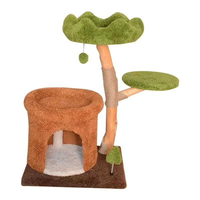 Solid Wood Cat Tree & Scratcher Integrated Large Cat House & Jumping Platform Special Cat Climbing Post with Frame and Hole