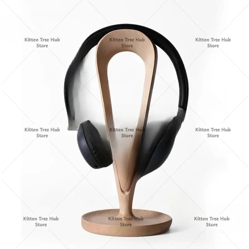 Headphone Stand Black Walnut Solid Wood Holder for Over-Ear Headphones Desktop Organizer for Office or Home