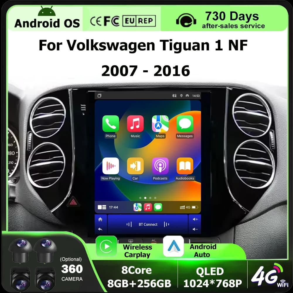 Wireless Carplay for Volkswagen Tiguan 1 NF 2007 2008 2009 2010 - 2016 Android 16 Auto Car Radio Video Multimedia 4G WIFI