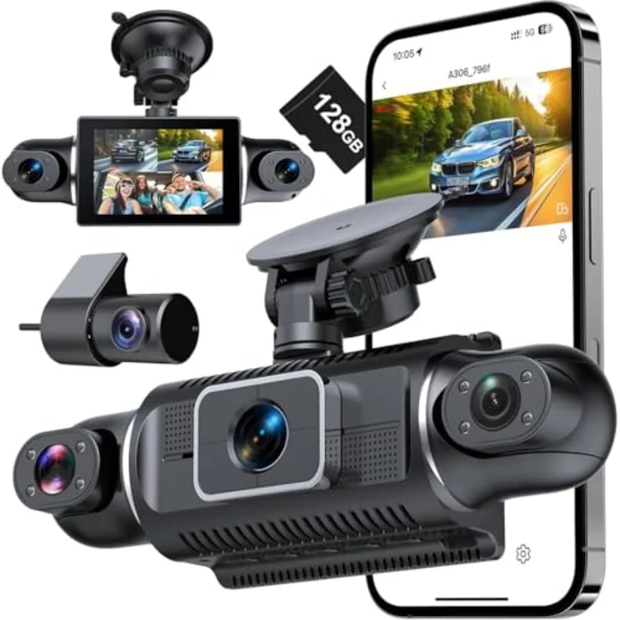 4 Channel Full HD Dash Cam for vehicles, ABS plastic body, black color, 2K front + 1080P side/rear cameras with night vision, 3
