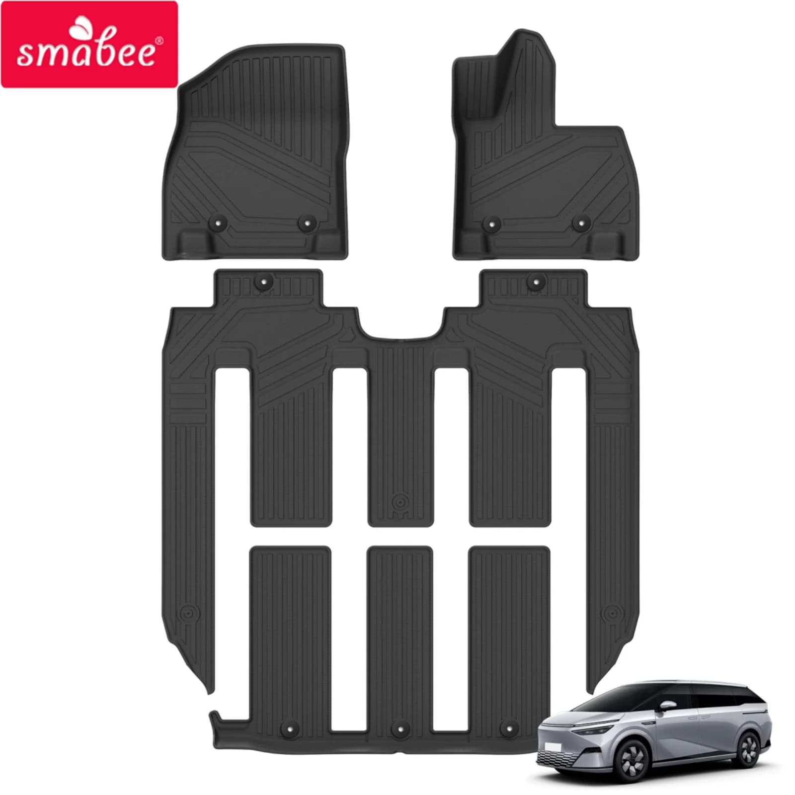Smabee Right Drive for XPENG X9 2024 -2025 7 Seater Car Floor Mats Anti-slip Foot Pad All Weather Interior Accessories Black
