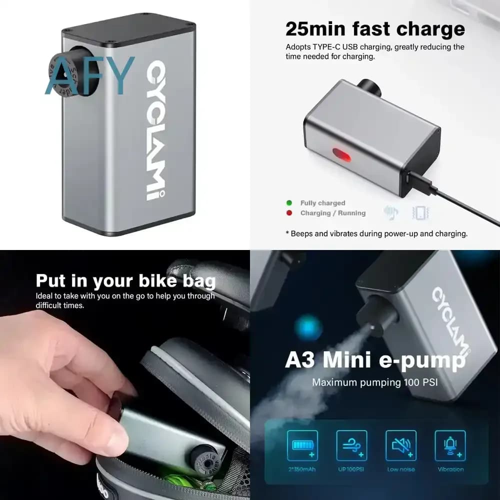 100PSI Mini Portable Bicycle Pump for Rechargeable Bike Inflator for Presta Schrader Valve for Road MTB Outdoor Cycling