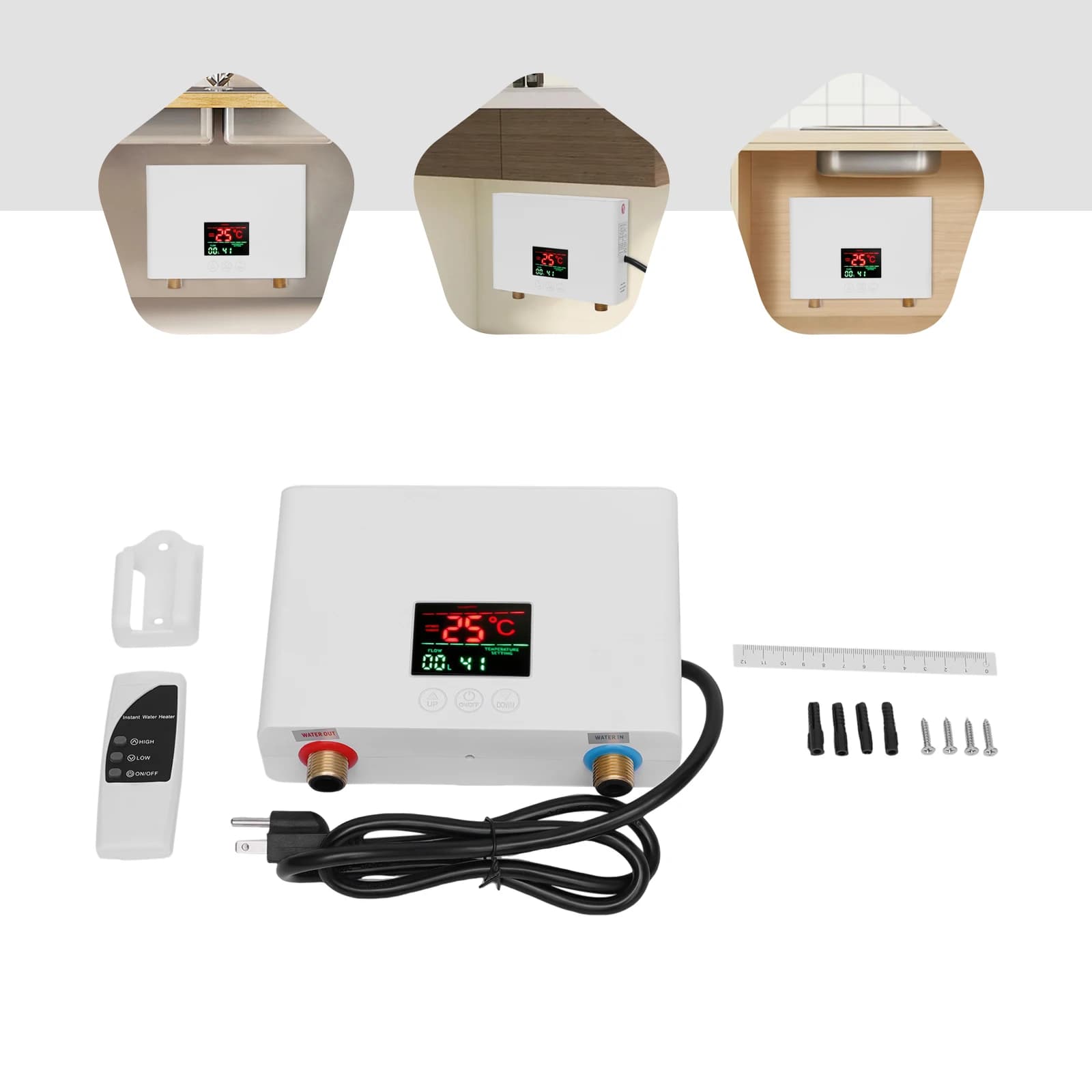 Scaldabagno elettrico rettangolare bianco, scaldabagno istantaneo a parete in alluminio pressofuso 110V 3000W per cucine, ristoranti