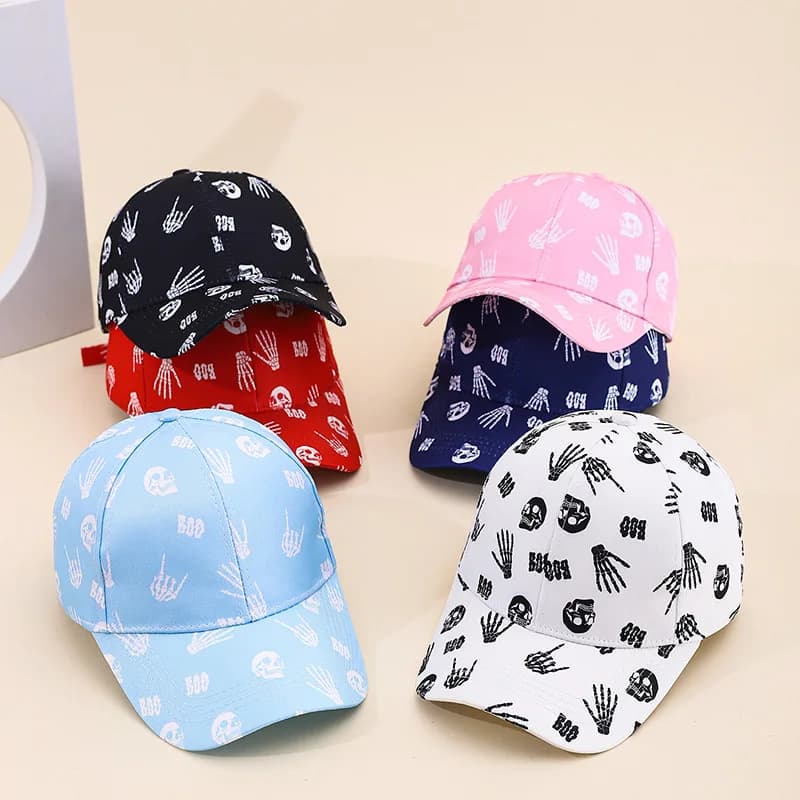 New Skull Digital Print Baseball Cap Halloween Fashionable Personalized Sun Protection Visor Hat Trendy Hat
