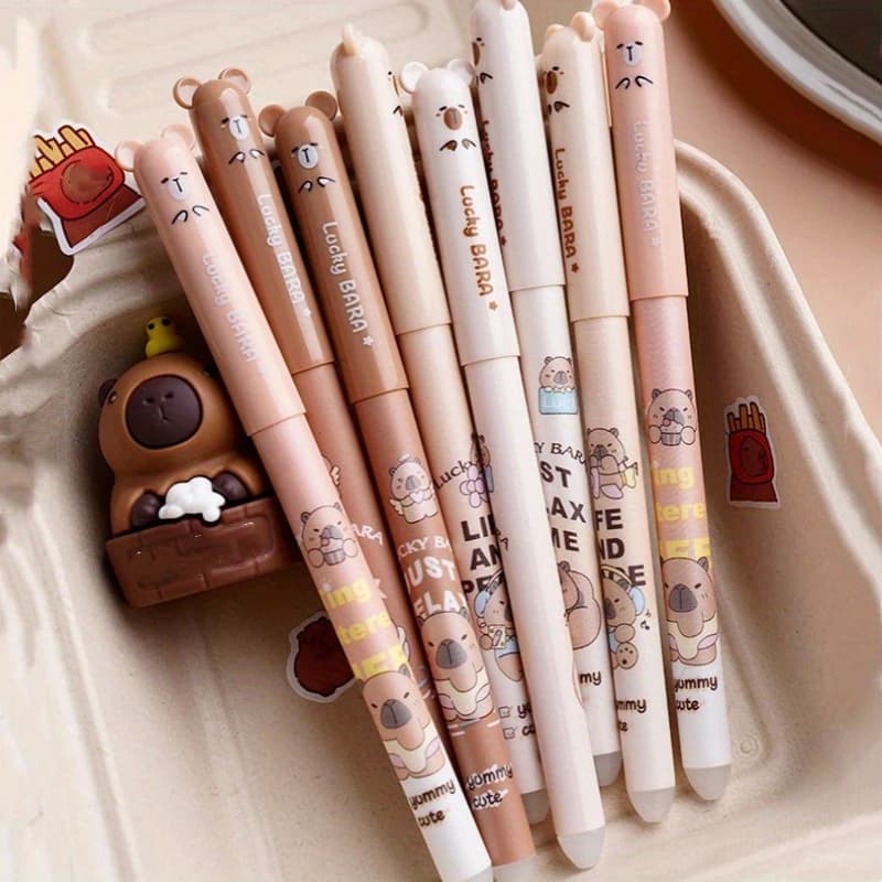 8/4-Pack Capybara Erasable Gel Pens, 0.5mm Fine Tib, Quick-Dry Blue Ink, Rollerball Pens with Cute Animal Design