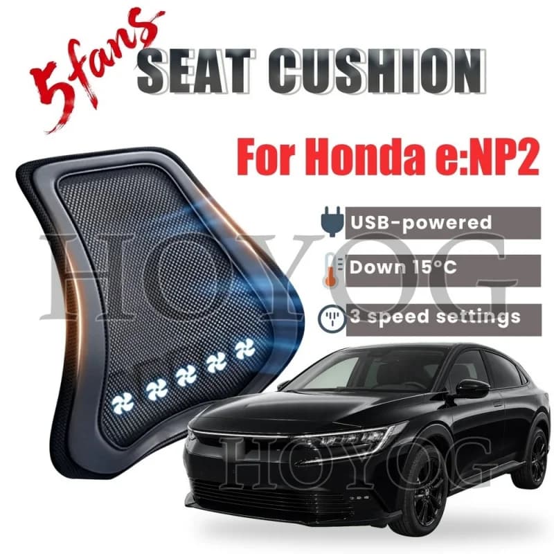 For Honda e:NP2 Car Seat Cooling Lumbar Support Cushion Back Support Pillow Cooling Fan USB Powered 3 Speed Breathable Ice Silk