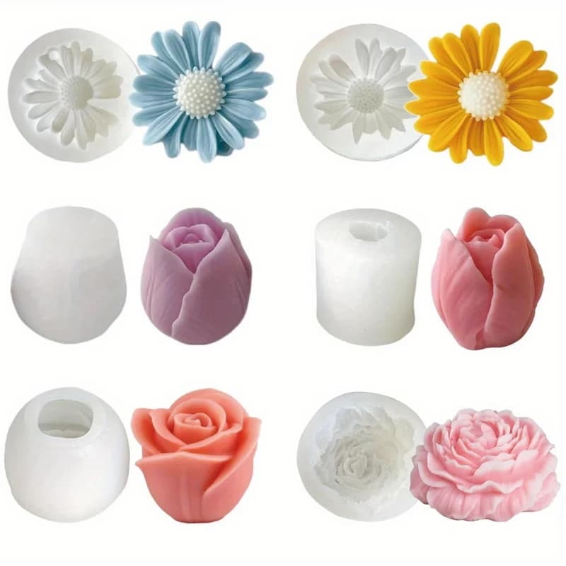 Set di 6 stampi per candele a forma di fiore – Progettati per l'uso con rose, peonie, stampi in silicone per tulipani e margherite, molto adatti per la creazione di candele