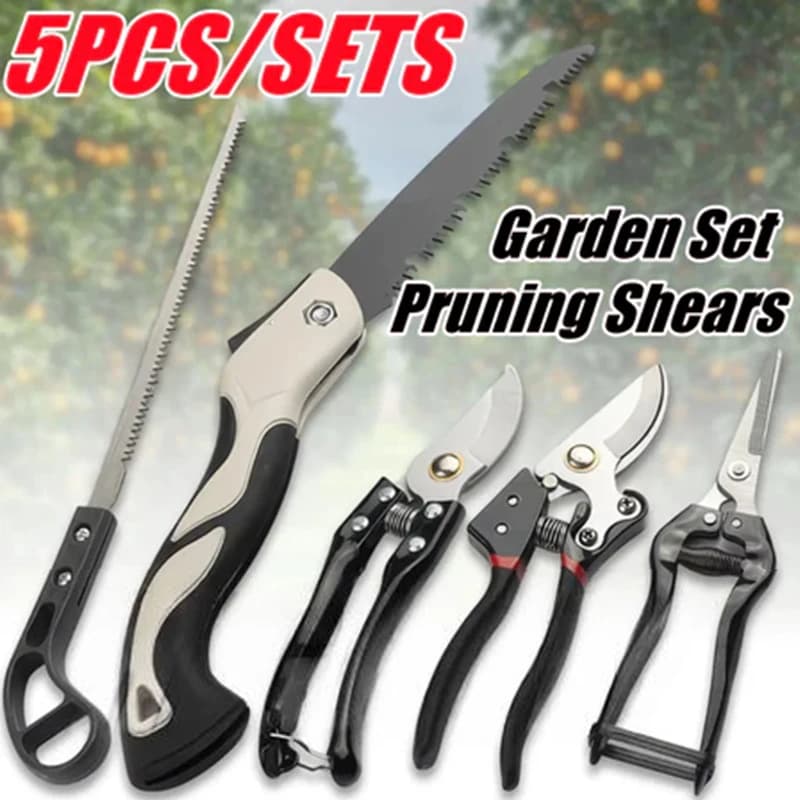 Tool kit for garden shears all in one; 5 essential tools including pruning shears and folding shears
