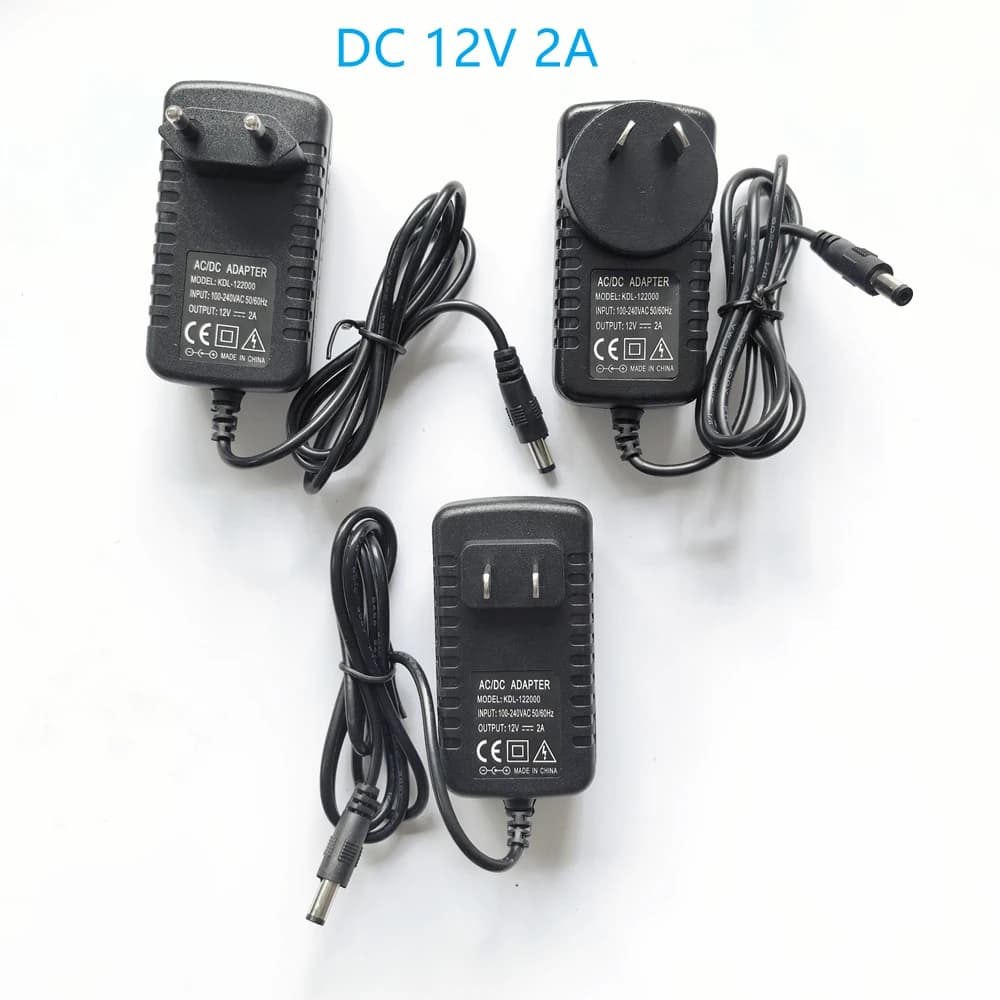 AC 110-240V DC 12V 2A Universal Power Adapter EU/US/AU/UK Charger Adapter for LED Light Strips for AHD/IP/WIFI Camera