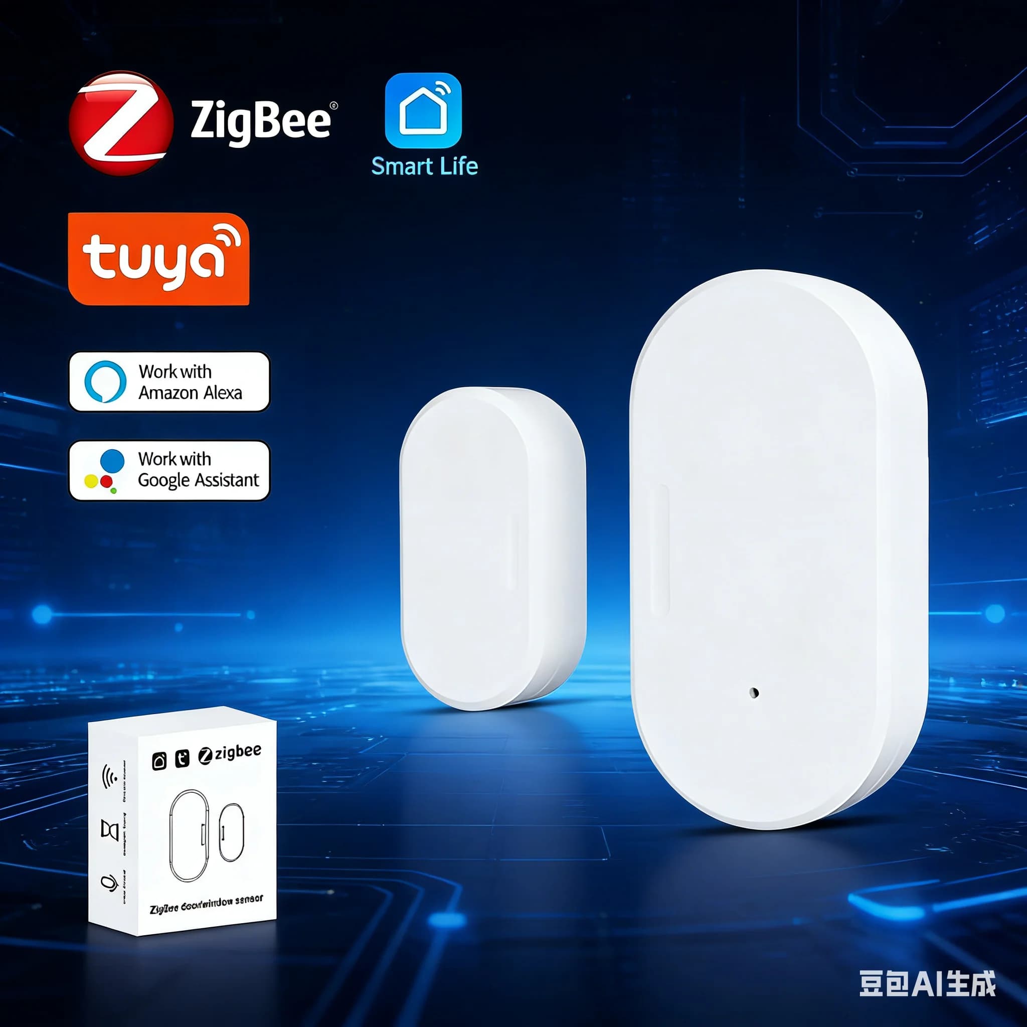 Sensore per Porte e Finestre Tuya Smart Zigbee 3.0, Allarme Magnetico Wireless di Sicurezza, Compatibile con Z2M Zigbee2MQTT, Alexa e Google Assistant