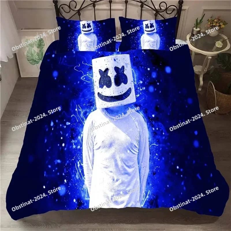 Set di Biancheria da Letto per Amanti del DJ, Decorazione Camera da Letto, Copripiumino con Motivo 3D Marshmello e Federe, Set Letto DJ con Mosaico Hip Pop Music EDM
