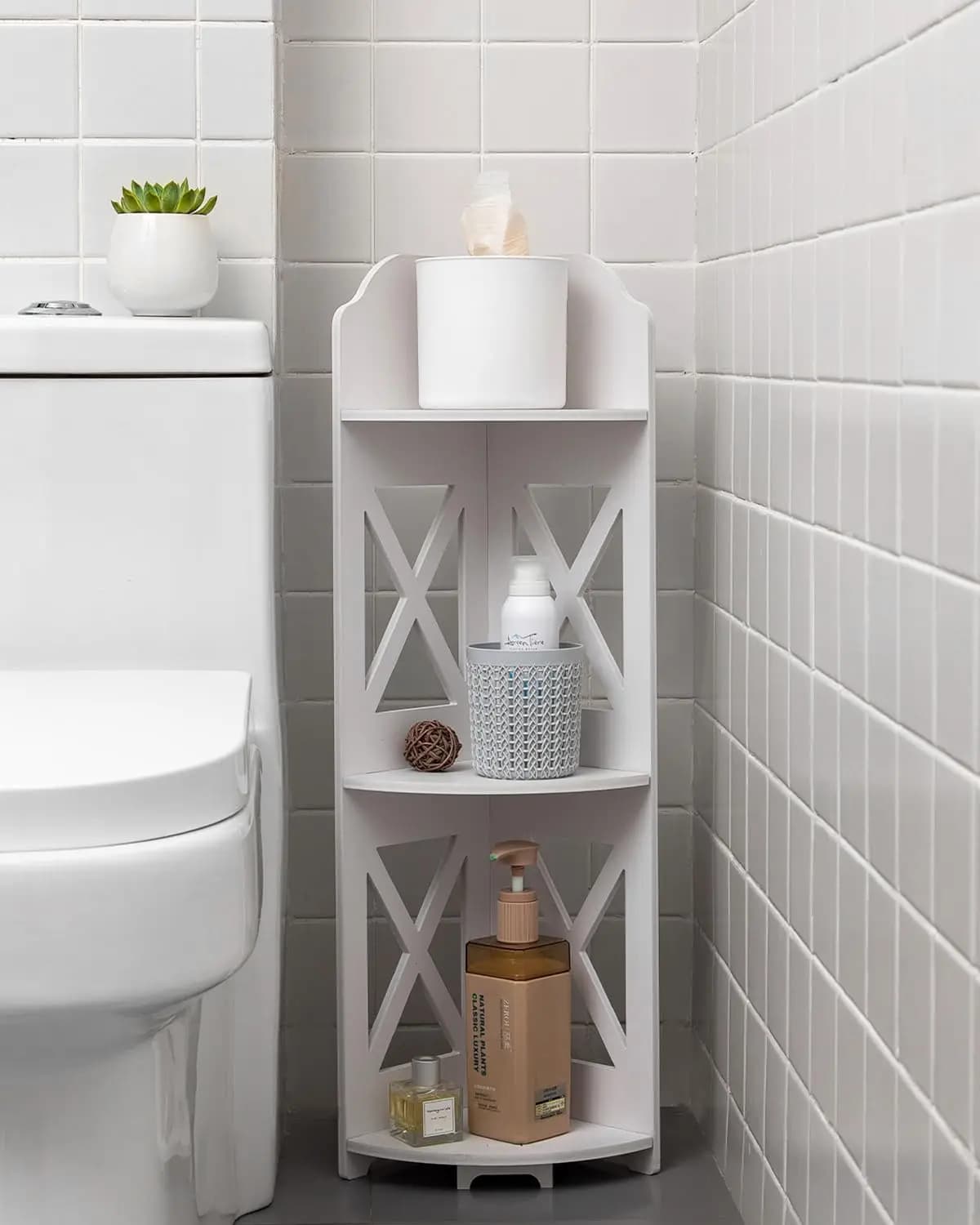 Mensola Angolare, Organizzatore per Bagno e Spazi Ristretti, Porta Carta Igienica Impermeabile Bianco
