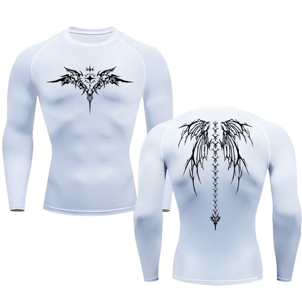 T-shirt a compressione da corsa con stampa anime casual da uomo nuova Manica lunga da palestra per abbigliamento sportivo fitness ad asciugatura rapida