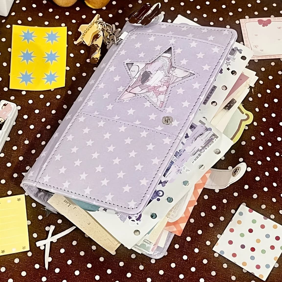Korean Lavender Star Notebook Cute Polka Dot A6 Binder DIY Kpop Cover Kawaii Portable Diary Book Journals Planner Cover Gifts