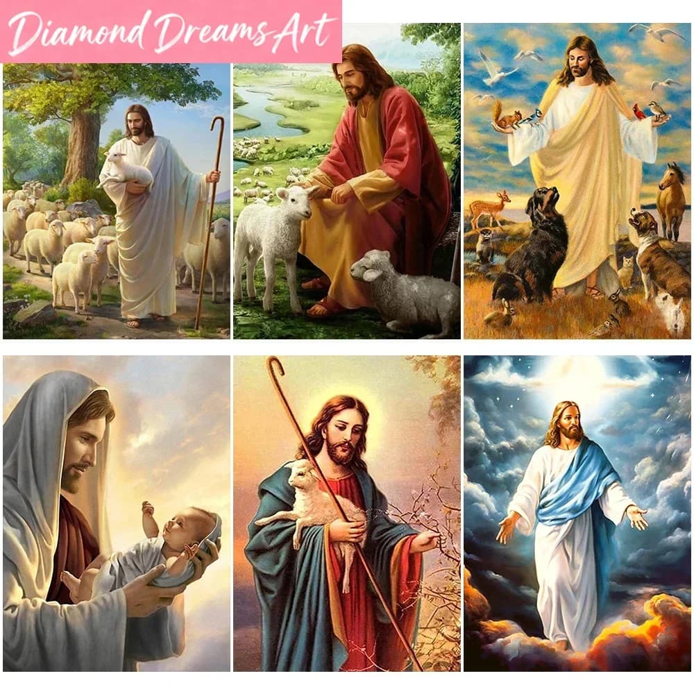 Frameless，DIY Christian Diamond Painting Religion Jesus Godweather Full Diamond Mosaic Embroidery Animal Cross Stitch Set Home D