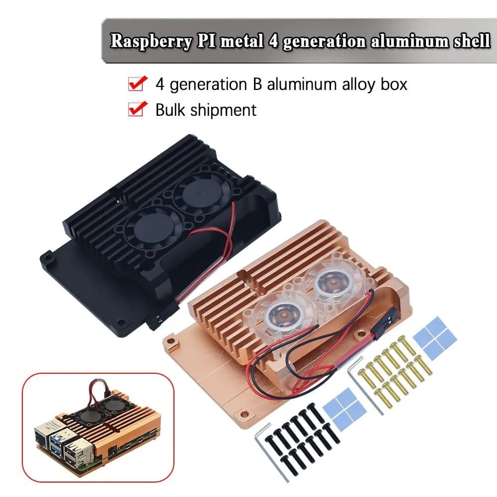Raspberry Pi 4 aluminium housing with double cooling fan Black case in golden metal for RPI4 Raspberry Pi 4B