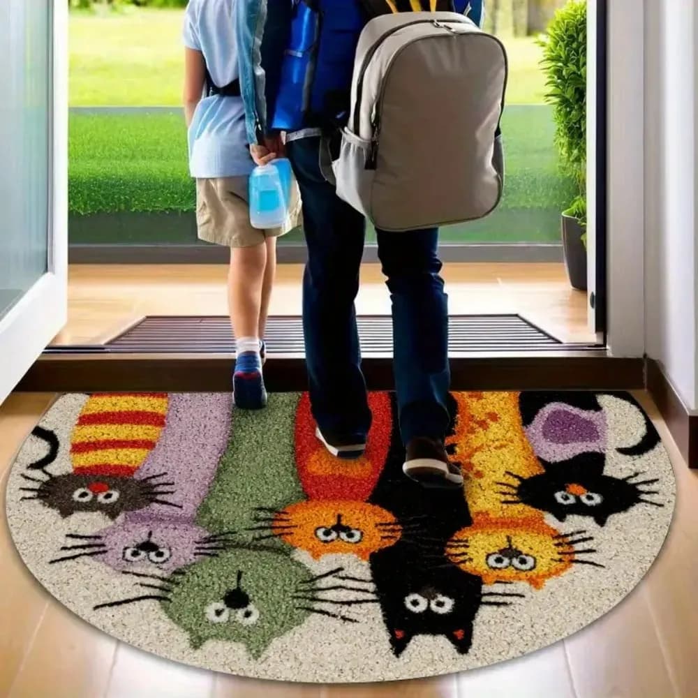 Tappetino per gatti semicircolare umoristico da 1 pezzo antiscivolo per ingressi, corridoi, giardini, cucine-accogli sporco, regali per gli amanti dei gatti