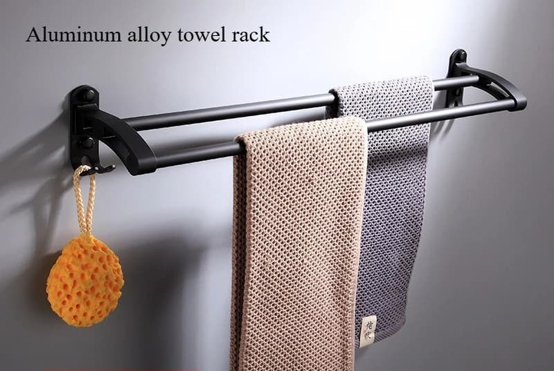 Portasciugamani in alluminio Black Space - Organizer da bagno senza trapano, supporto da parete con asta singola/doppia per doccia e WC