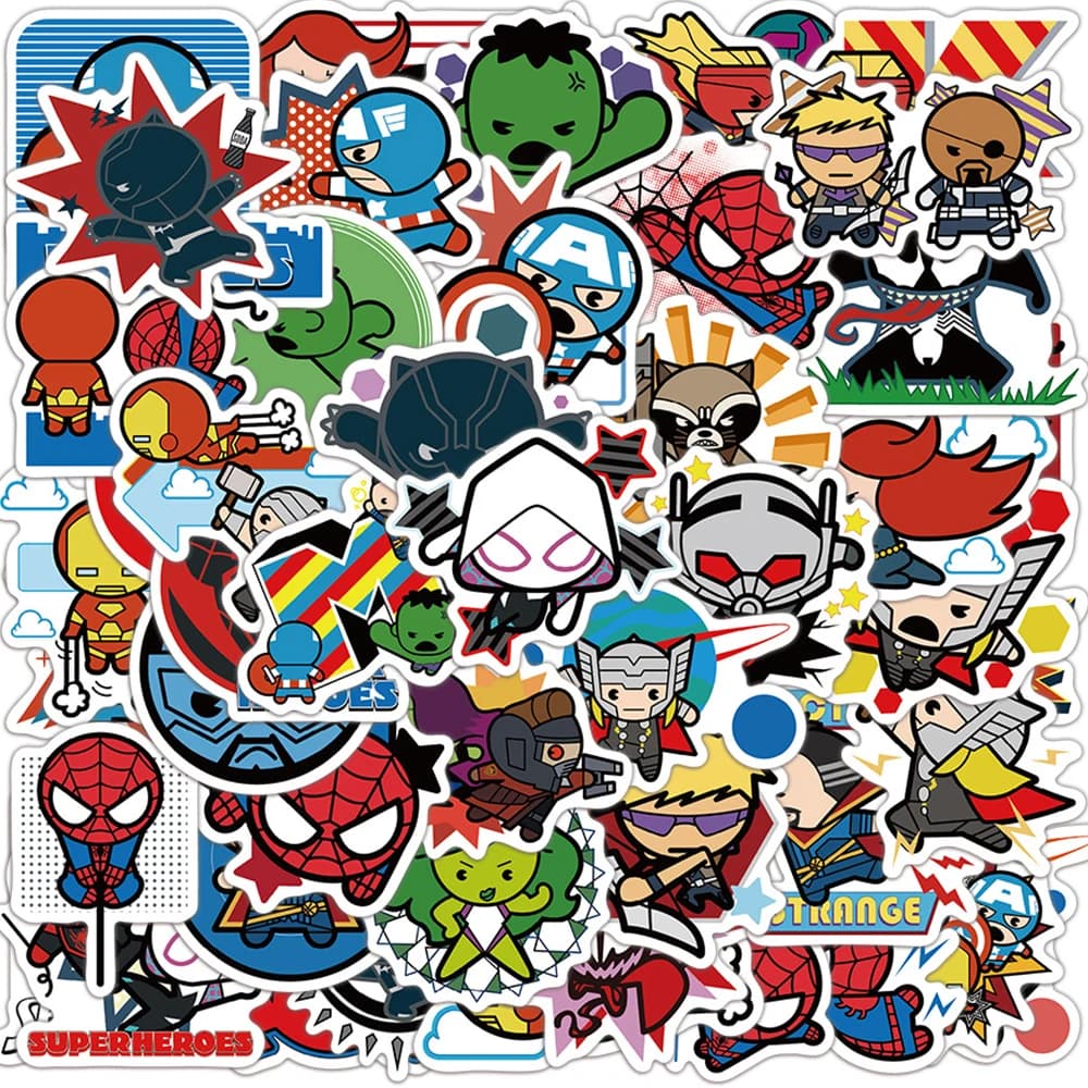 10/30/50 pezzi Adesivi Marvel The Avengers, Decalcomanie Supereroi Cartoon Impermeabili Fai da Te per Custodie Telefono, Laptop, Notebook, Adesivi Anime Fantastici
