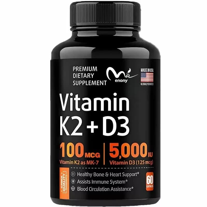 Vitamin D 5000 IU Vitamin K2 MK7 100 micrograms supplement for bone strength of immune support, containing 60 capsules of pepper extract