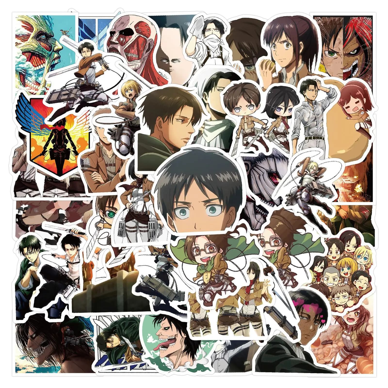 50 Pezzi Adesivi Attack on Titan, Sticker Fai-da-Te per Scrapbooking, Telefono, Valigie, Skateboard, Decalcomanie Impermeabili