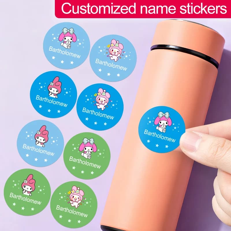 Custom My Melody Waterproof Name Stickers - Vibrant Cute Cartoon Labels for Skateboards, Helmets, ID Badges, Wallet Cards