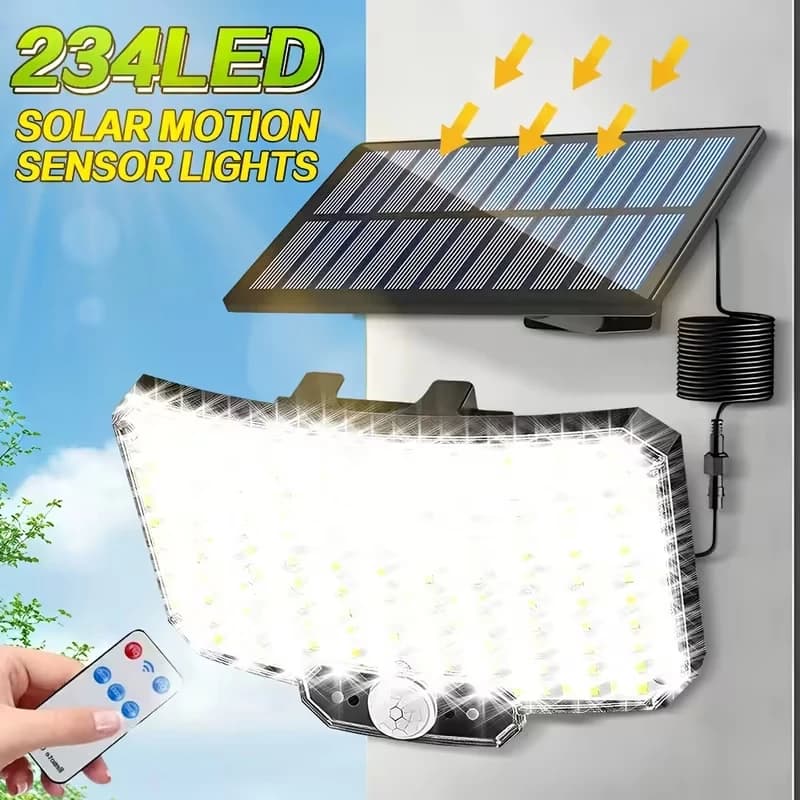 Luci Solari da Esterno 100/234 LED, 3 Modalità, Sensore di Movimento, Fari con Telecomando, Impermeabili IP65, Luci di Sicurezza Solari per Esterni