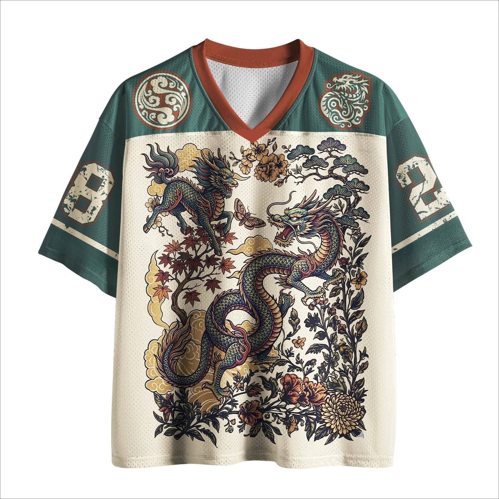 Nuova T-shirt Estiva 2026 Stile Giapponese con Drago, a Maniche Corte, Asciugatura Rapida, per Fitness, Moda Casual, Outdoor, Coordinata Genitore-Figlio, con Scollo a V