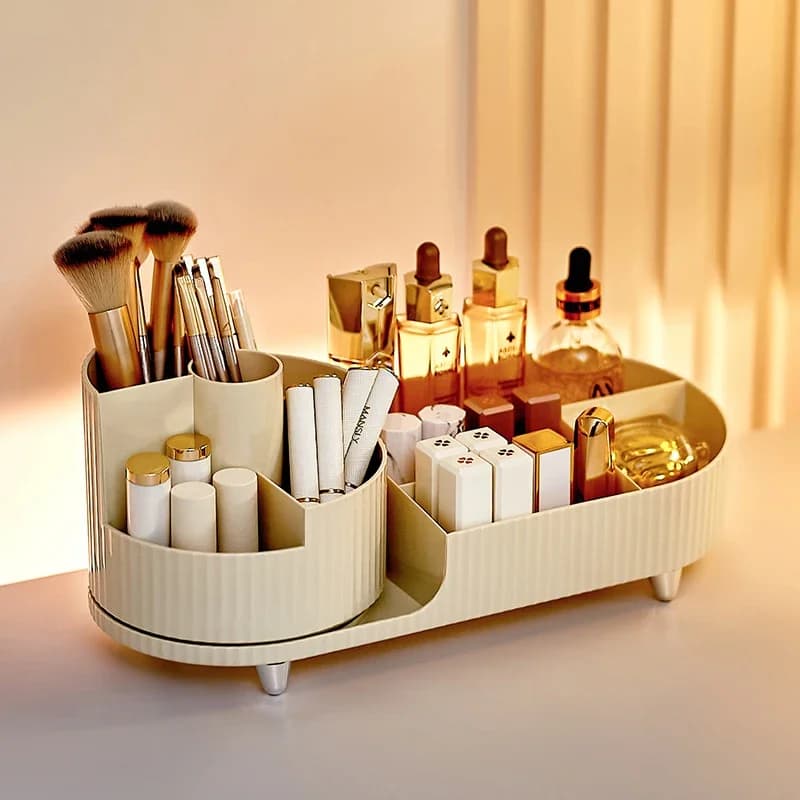 Luxury Makeup Organizer Lipsticks Vanity Organizer Box 360 ° Cosmetic Storage Box with Rotating Makeup Brushes
