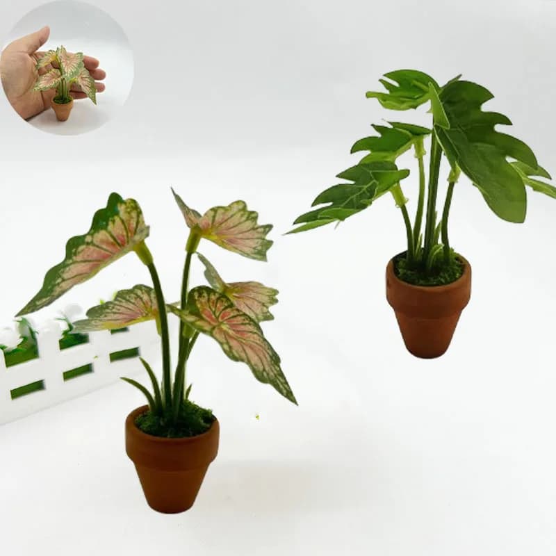 Mini Taro Turtle Back Piante in vaso verde per casa delle bambole Modello in stile scandinavo Decorazione Puntelli Riprese Decorazioni per la casa