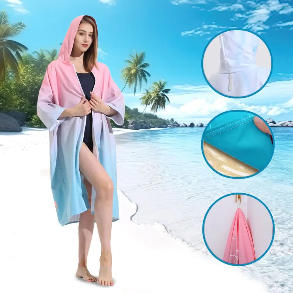 Hood Microfiber Absorbent Bath Towel Bathrobe Beach Poncho Towel Quick Dry Swim Diving Surf Changing Robe Poncho Towel