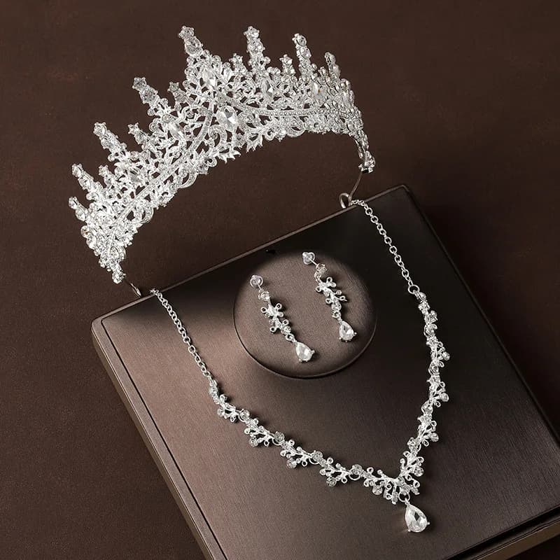 Set di Gioielli da Sposa in 4 Pezzi, Corona in Lega e Cristallo, Collana e Orecchini, Tiare Classiche da Sposa per Donne