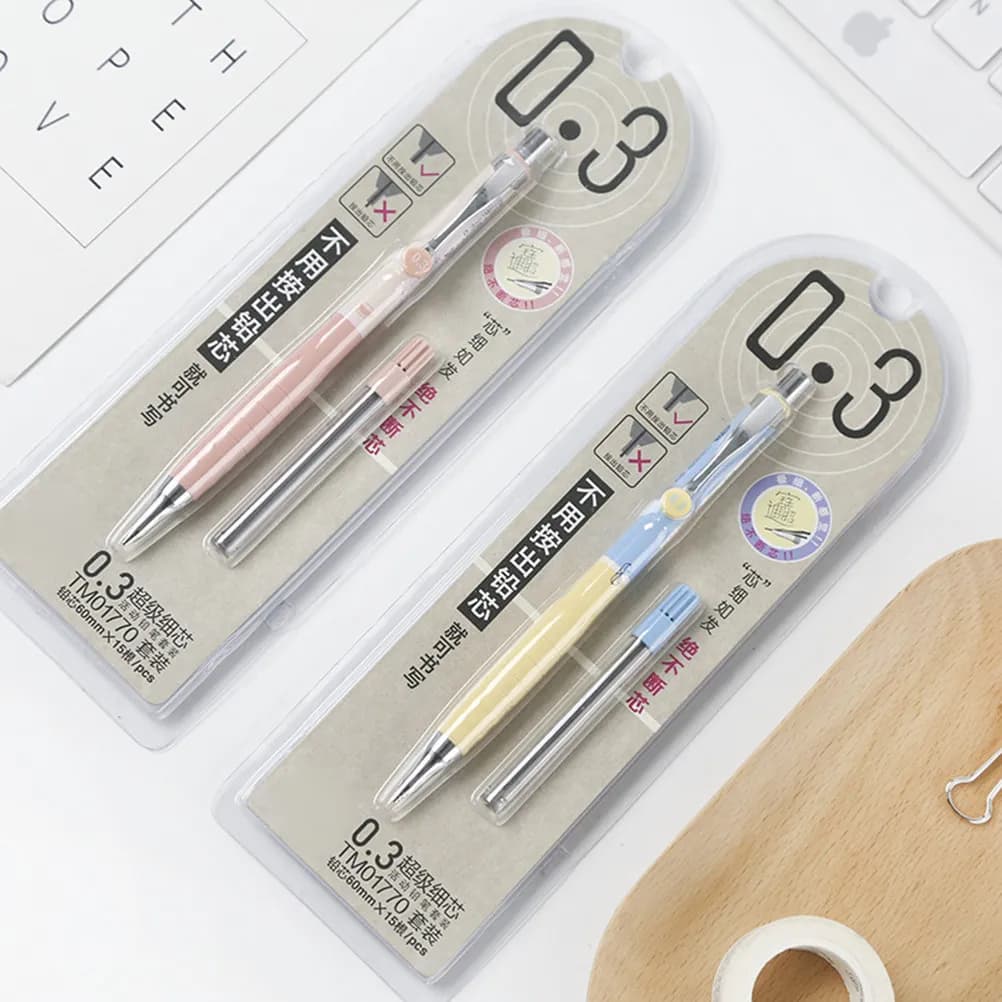 0.3mm Automatic Pencil Set Mechanical Pencils with Refill Leads Smooth Writing Retractable Point Detachable Clip for School