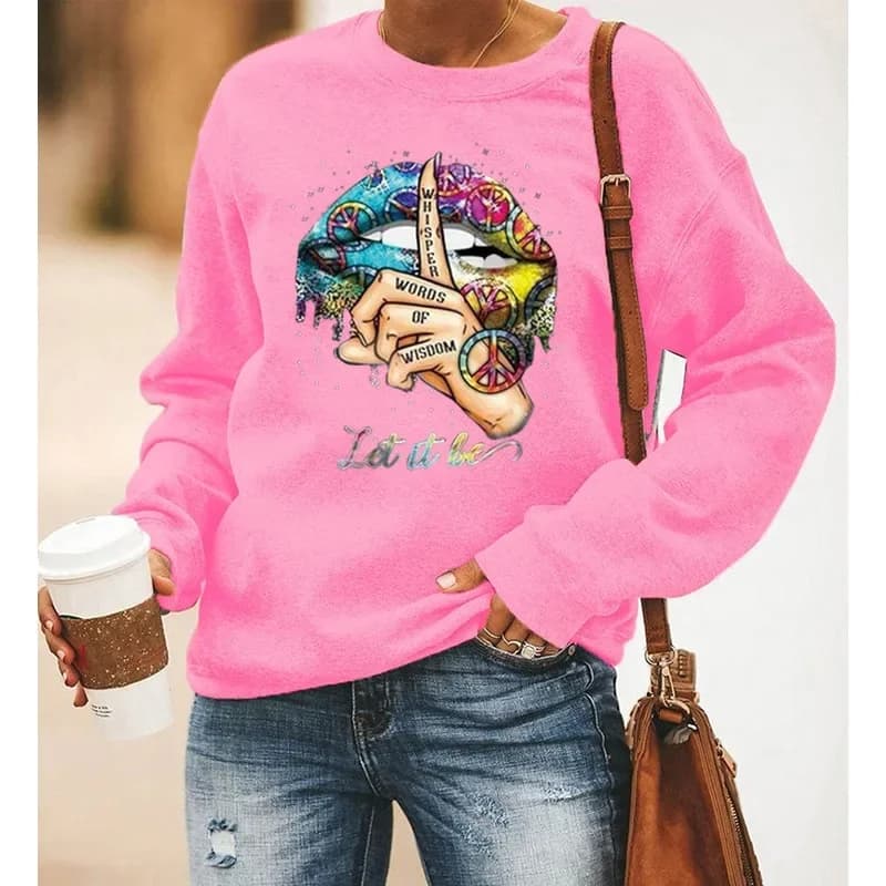 Let It Be A Lip Print Felpa con cappuccio girocollo a maniche lunghe Felpe Estetiche Streetwear Donna