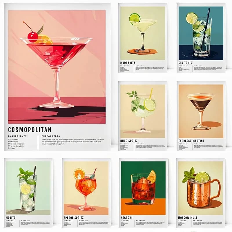 Classic Margarita Alcohol Hugo Spritz Aperol Bar Cart Poster Print Wall Art Pictures Canvas Painting Living Room Home Decor