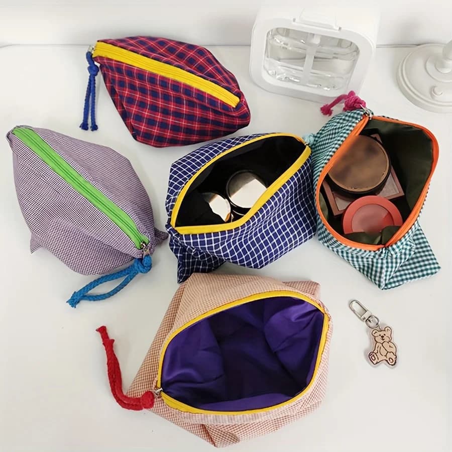 Nuova borsa per il trucco scozzese da donna Borsa per il trucco con cerniera in cotone di grande capacità Borsa da viaggio per il trucco Borsa per il trucco con cerniera cosmetica necessaria Feminina