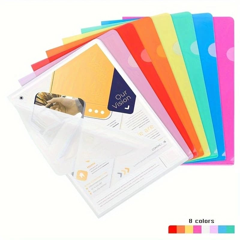 8-piece transparent document folder Plastic folder type L Safe copy Project pocket Size US Letter / A4 in transparent color File Organizer